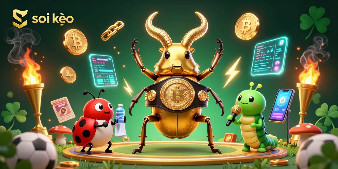 Engage with soi kèo betting strategies illustrated through a dynamic 3D scene of a boxing-themed beetle.