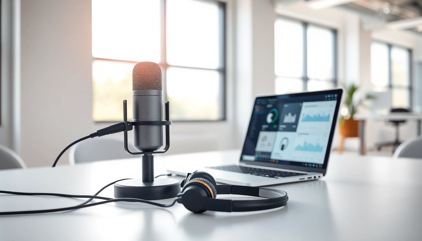 Capture the essence of call recording with a professional setup in a bright office.