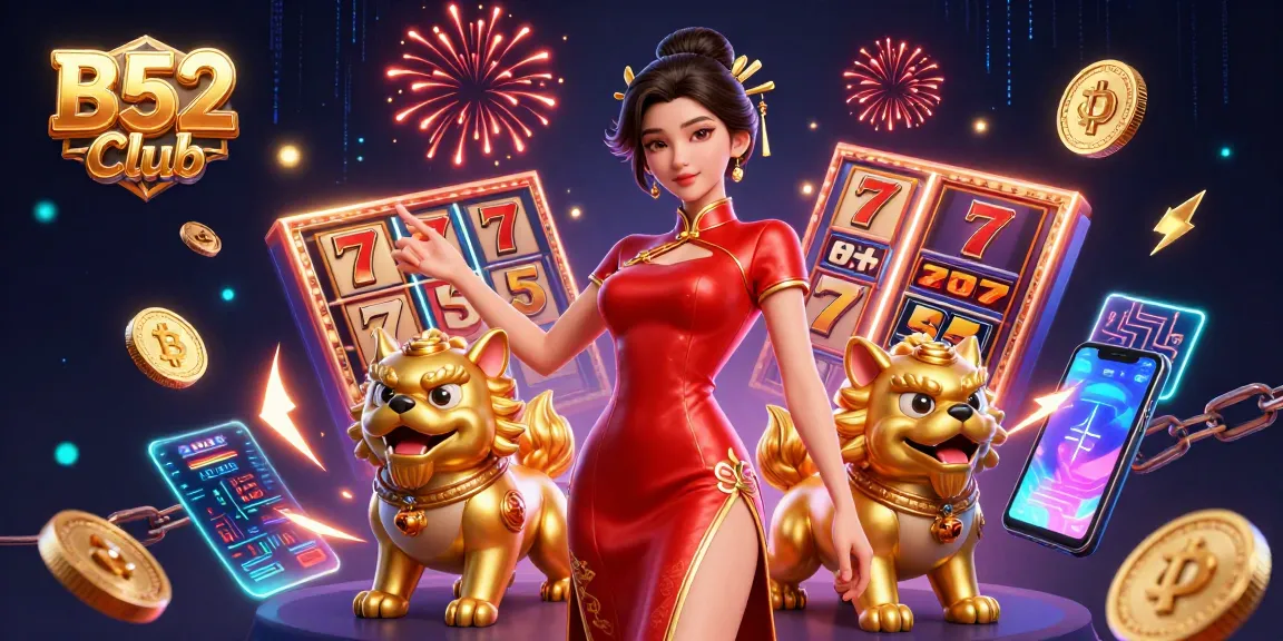 B52 Club offers exciting slots and jackpots surrounded by glamorous characters and crypto elements.