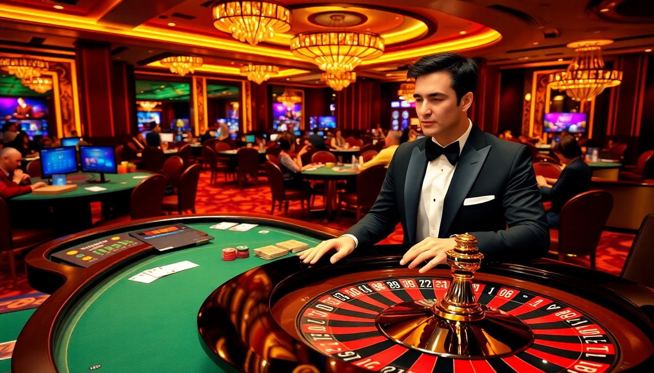 Players enjoy an exciting casino atmosphere at THABET, showcasing luxury and thrill.
