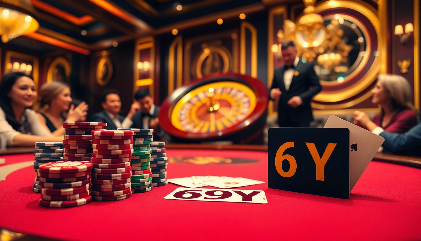 Viva a emoção do pôquer de altas apostas em um cassino luxuoso com fichas e cartas com a marca 69Y.