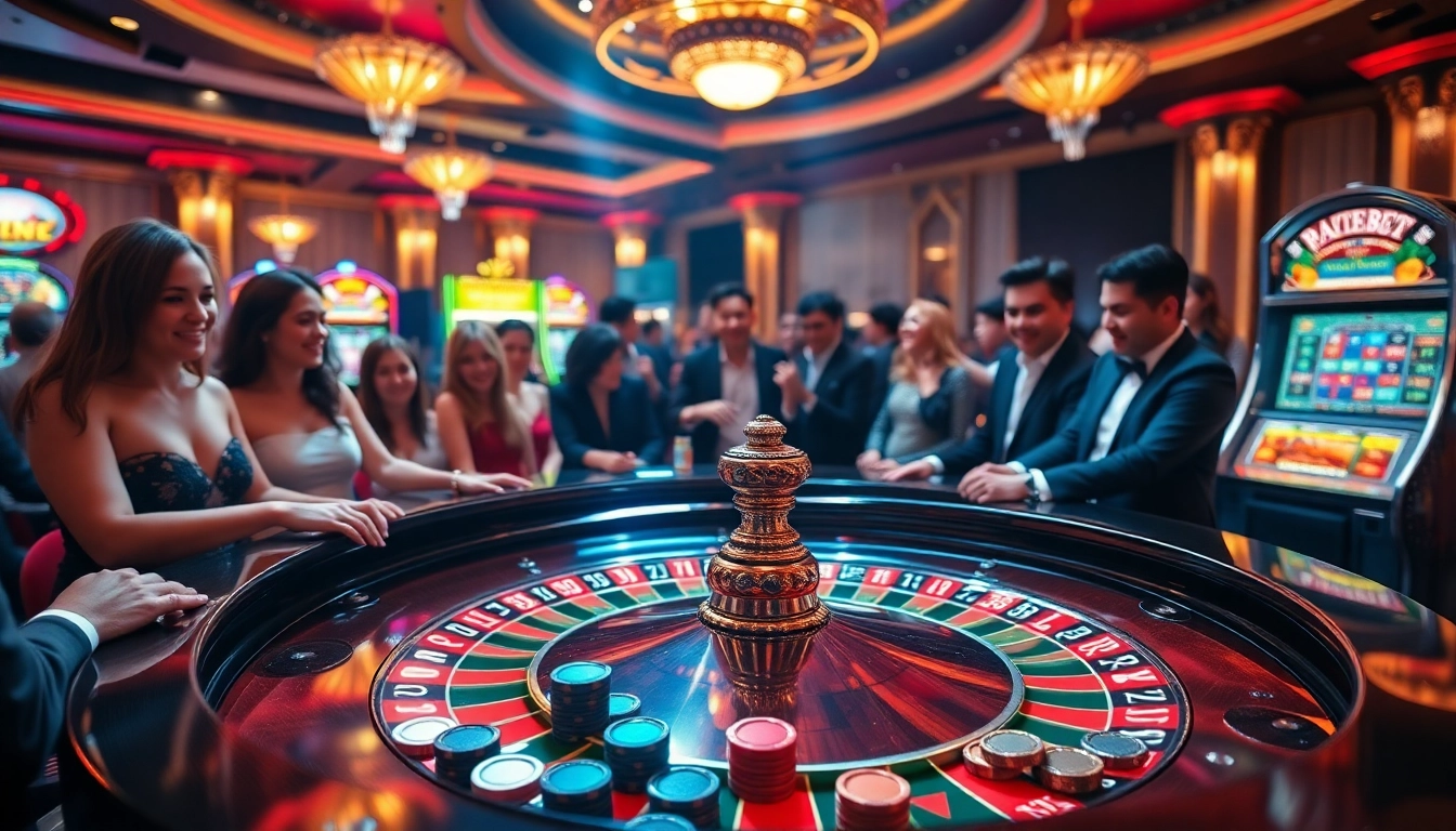 Engage in thrilling gameplay with tải sunwin, showcasing vibrant casino tables and elegant players.