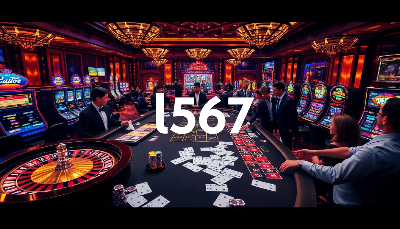 Players engaging in high-stakes gaming with l567 logo at a luxurious casino table.