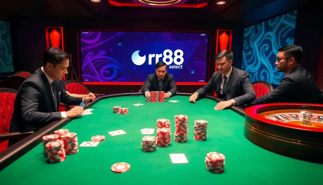 Experience the thrill of gambling at https://rr88.select/ with an elegant poker setup and vibrant casino atmosphere.