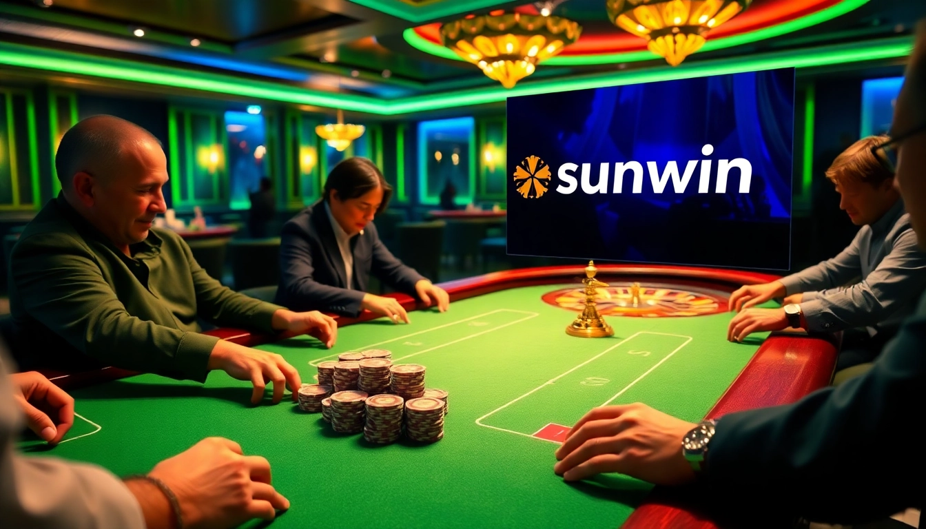 Experience the thrill of 'sunwin' at a luxurious poker table filled with high-stakes action.