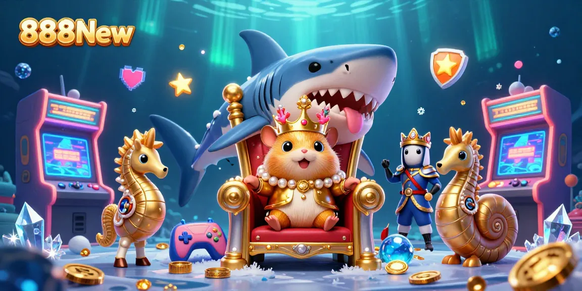 Intense gaming action at 888New featuring a hamster king amidst vibrant casino elements and arcade thrills.
