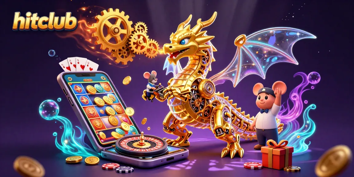 Engage with hitclub's thrilling gameplay as a golden dragon unveils slot games and poker elements.