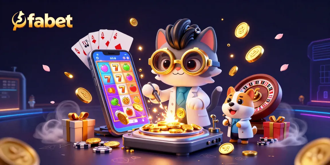 fabet captures thrilling casino action with a mad scientist cat creating gold coins at a gaming lab