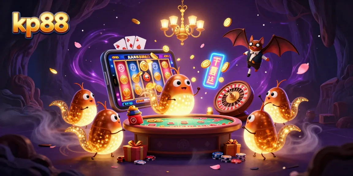 Play exciting slots and games at kp88 casino, featuring a vibrant glowworm theme.